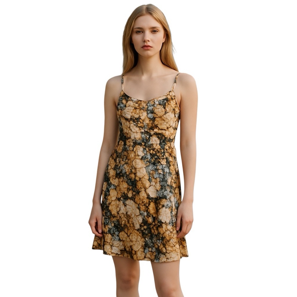 MM COUTURE BY MISS ME BROWN TAN CREAM MULTI-COLOR MINI DRESS S